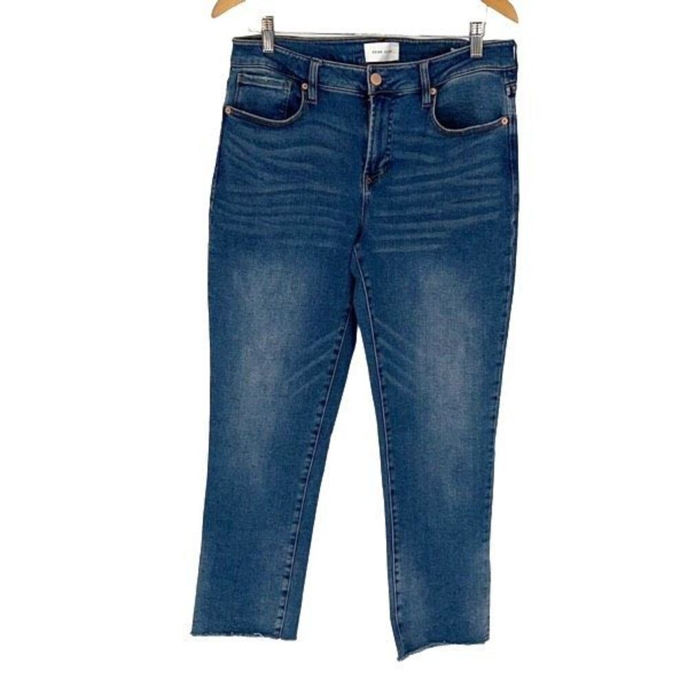 Dear John Womens High Rise Blaire Straight Rat Hem‎ Cropped Jeans Blue Size 30